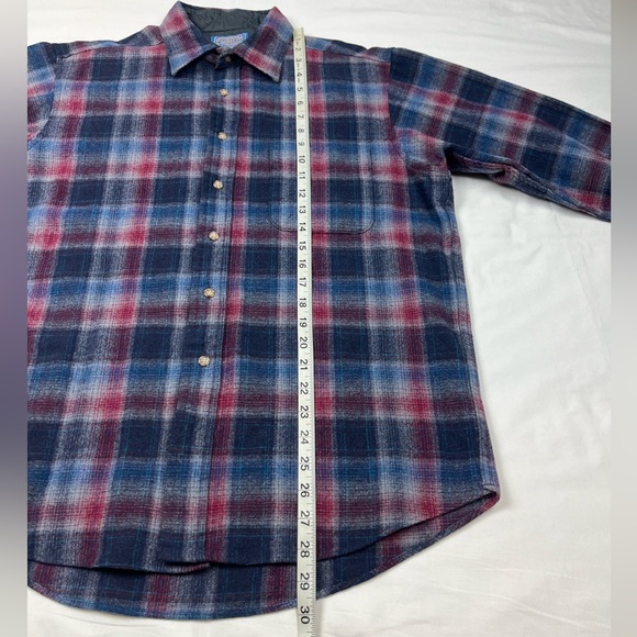 Vtg Pendleton Mens Flannel Shirt Sz Large Pure Virgin Wool Plaid Blue/Red B5 - Picture 8 of 8